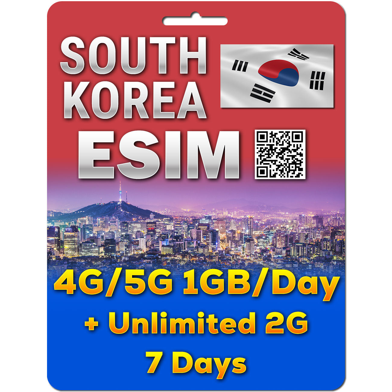 South Korea eSim | 5G 1GB/day + Unlimited Data | 5 to 30 Days | QR code activation