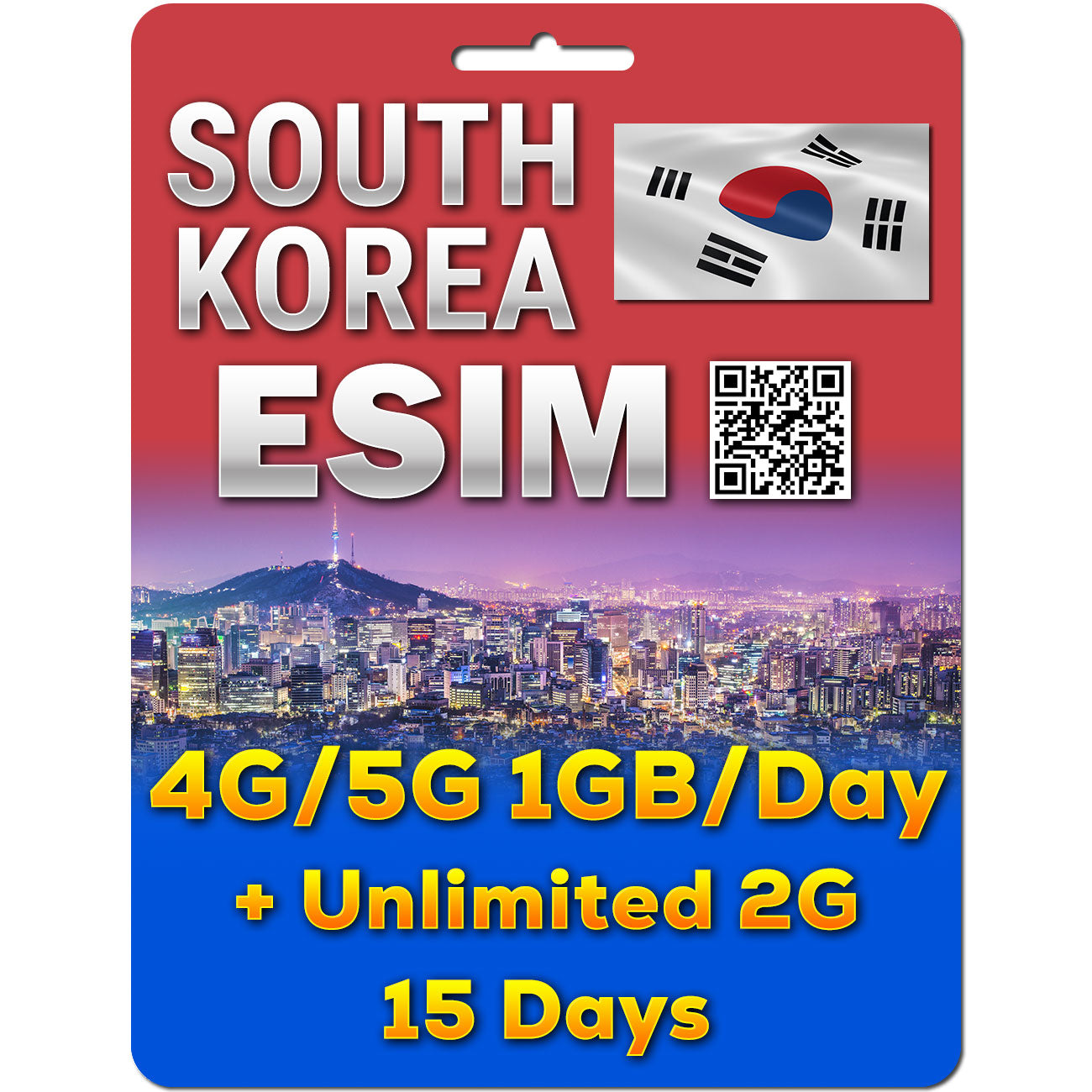 South Korea eSim | 5G 1GB/day + Unlimited Data | 5 to 30 Days | QR code activation