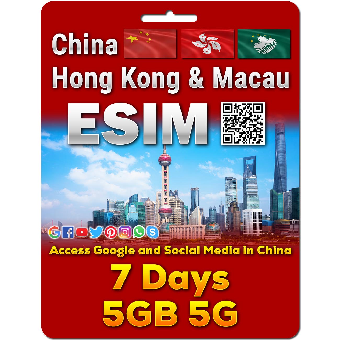 China, Hong Kong and Macau eSim | 5-50GB | 7-30 Days