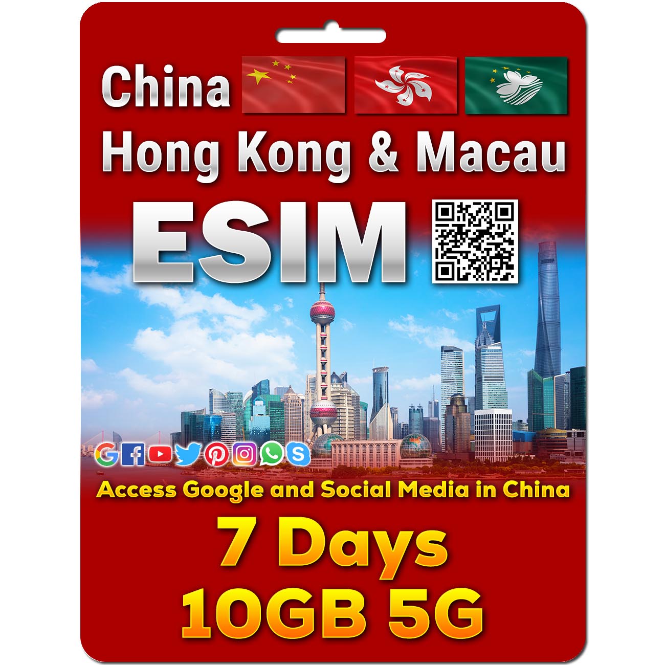 China, Hong Kong and Macau eSim | 5-50GB | 7-30 Days