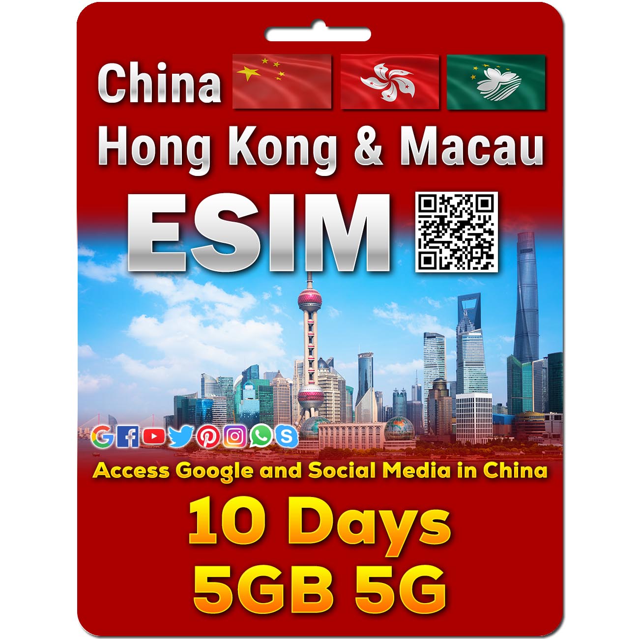 China, Hong Kong and Macau eSim | 5-50GB | 7-30 Days