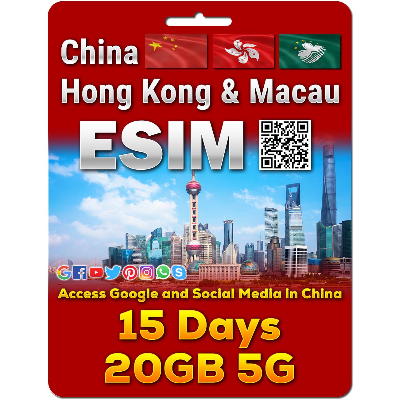 China, Hong Kong and Macau eSim | 5-50GB | 7-30 Days