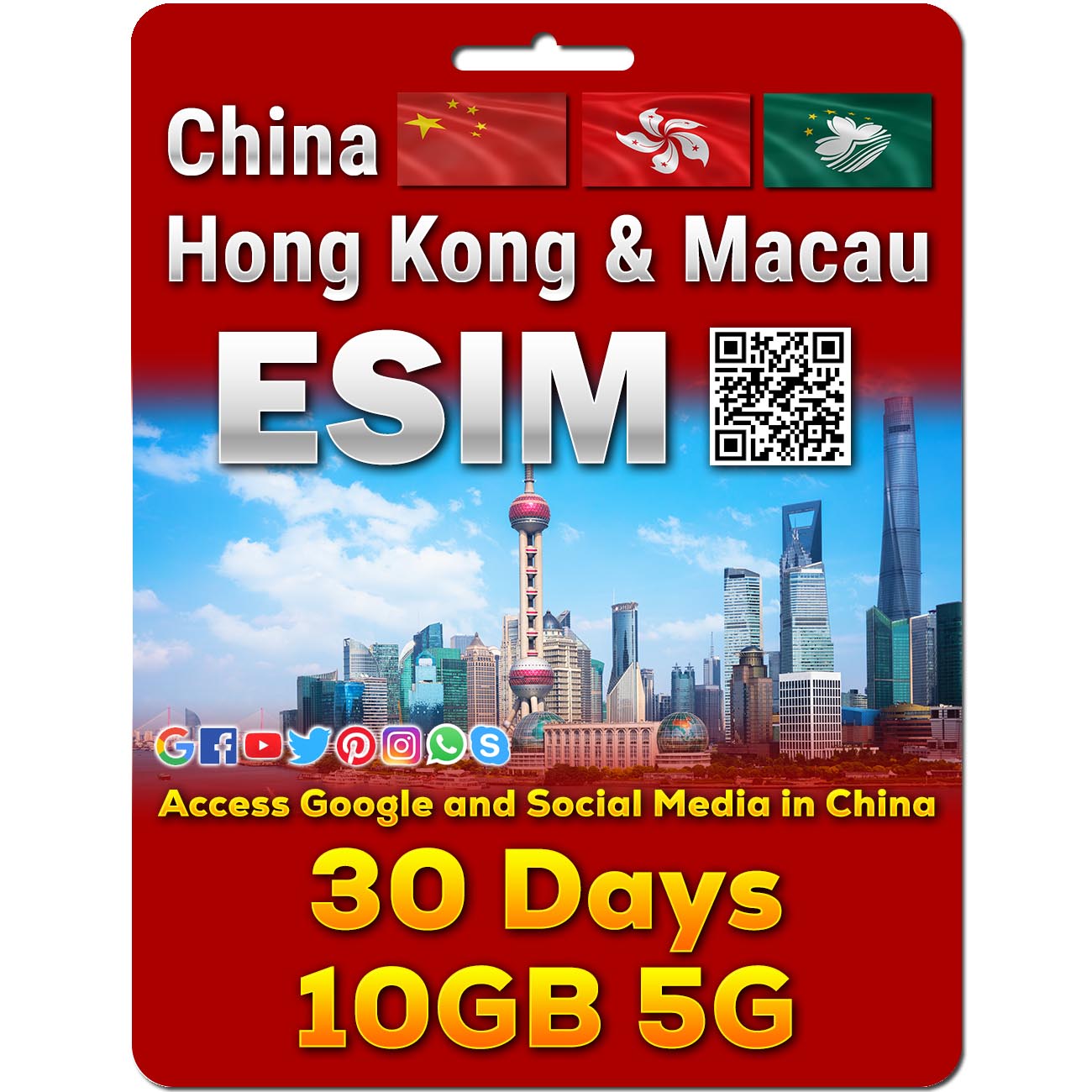 China, Hong Kong and Macau eSim | 5-50GB | 7-30 Days