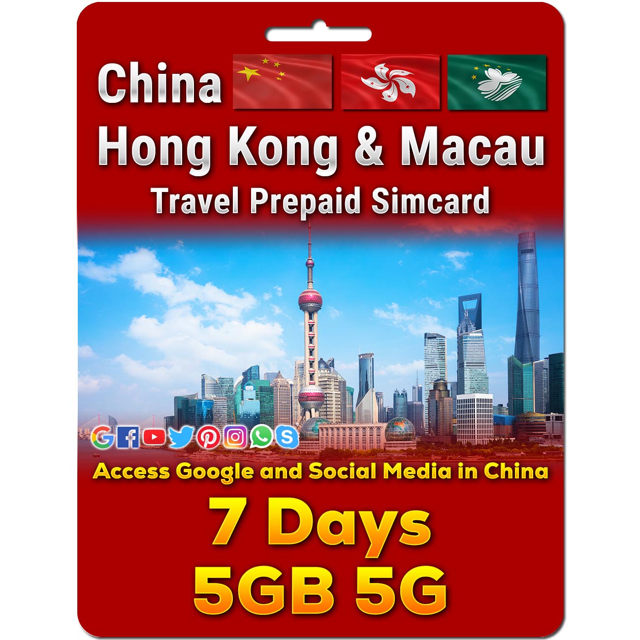 China, Hong Kong and Macau Sim Card | 5-50GB | 7-30 Days