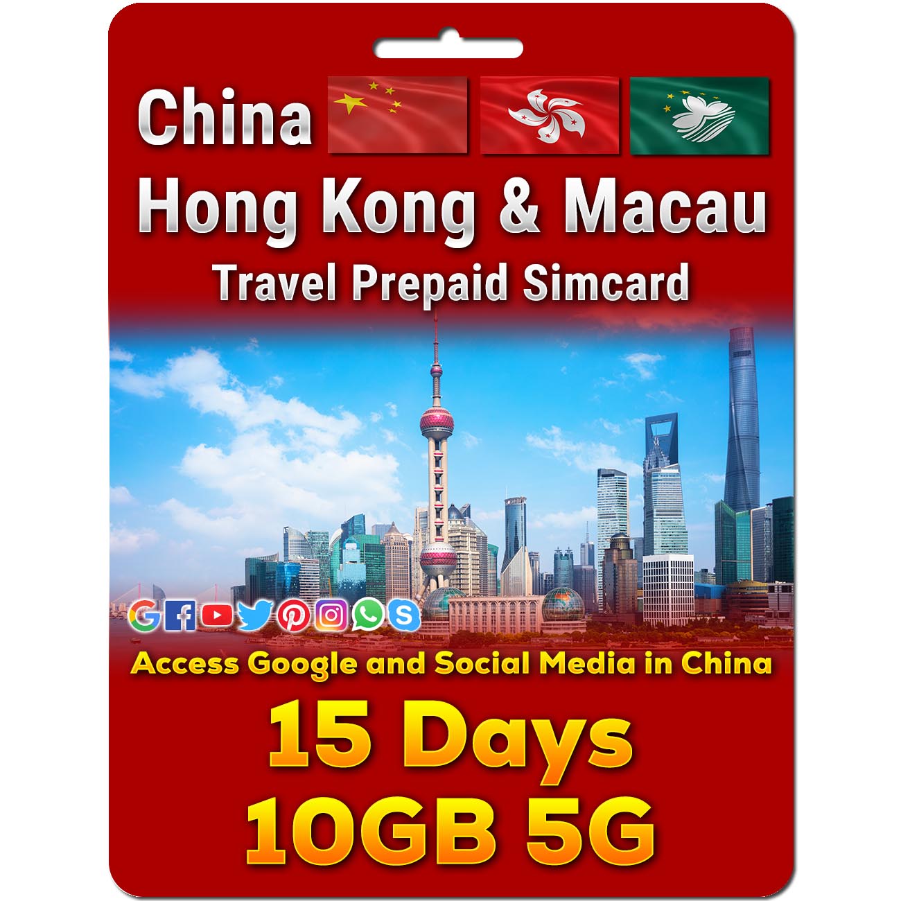 China, Hong Kong and Macau Sim Card | 5-50GB | 7-30 Days