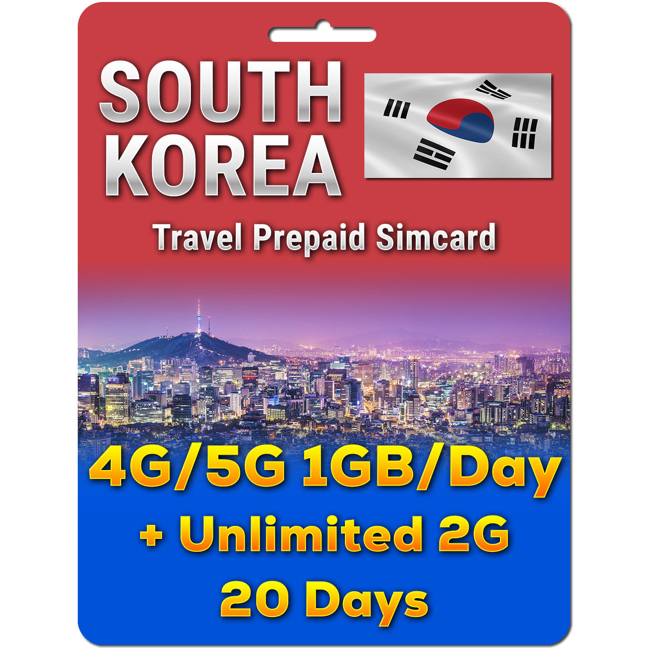 South Korea Simcard | 5G 1GB/day + Unlimited Data | 5 to 30 Days