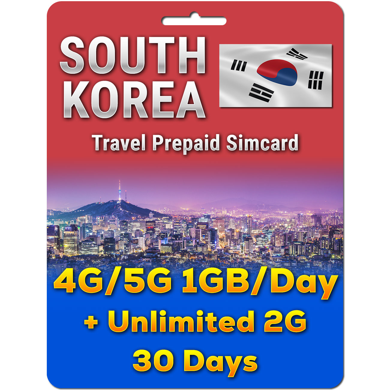 South Korea Simcard | 5G 1GB/day + Unlimited Data | 5 to 30 Days