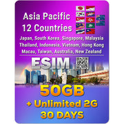 Asia Pacific 12 Countries 5G/4G eSIM | 3 - 50GB | 3 - 30 Days
