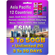Asia Pacific 12 Countries 5G/4G eSIM | 3 - 50GB | 3 - 30 Days