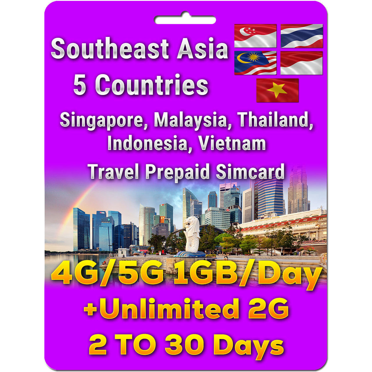 Southeast Asia Simcard | 1GB/Day | 2-30 Days | QR code activation