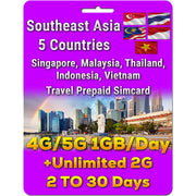 Southeast Asia Simcard | 1GB/Day | 2-30 Days | QR code activation