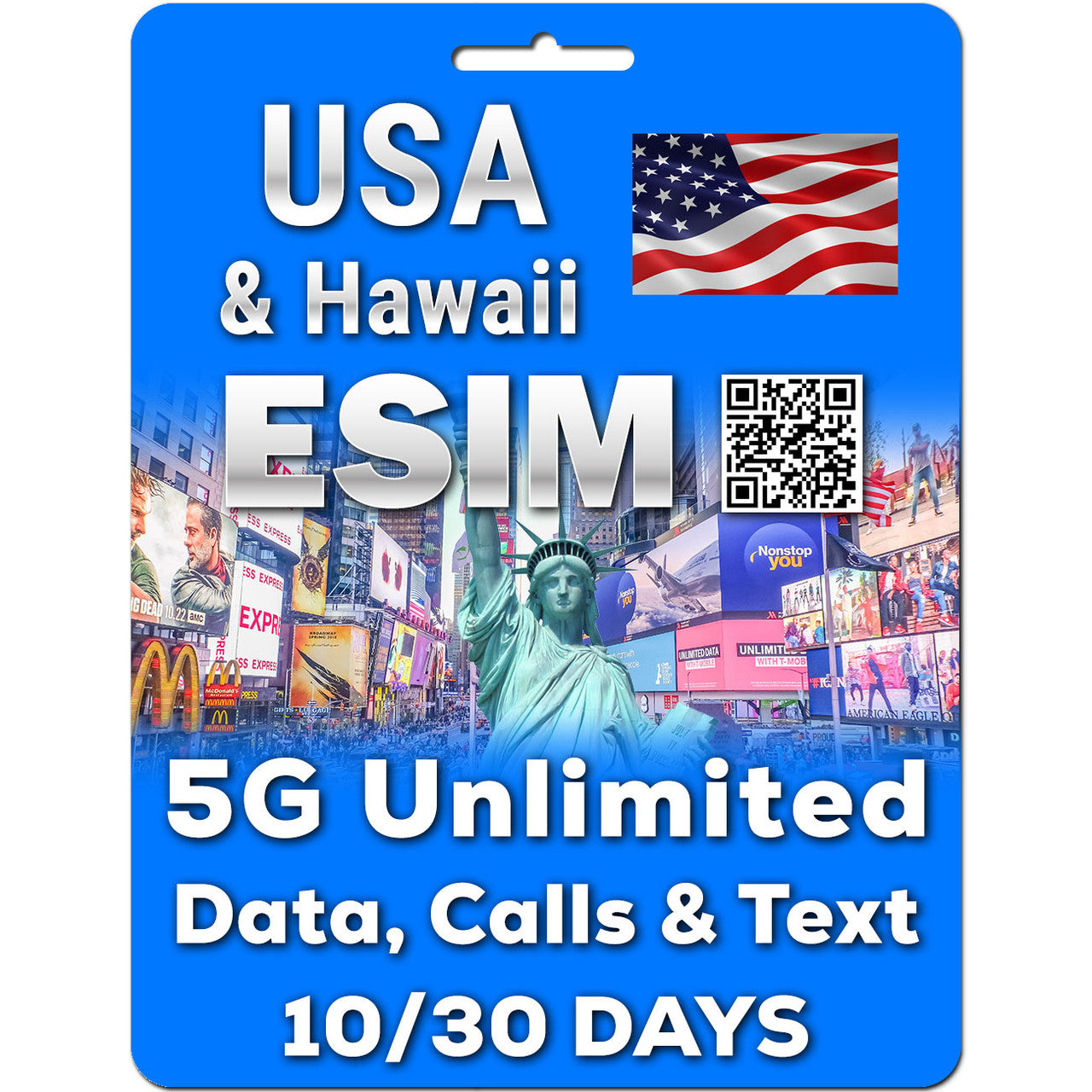 USA & Hawaii eSim | 5G Unlimited Data, Calls & Texts | 30 Days