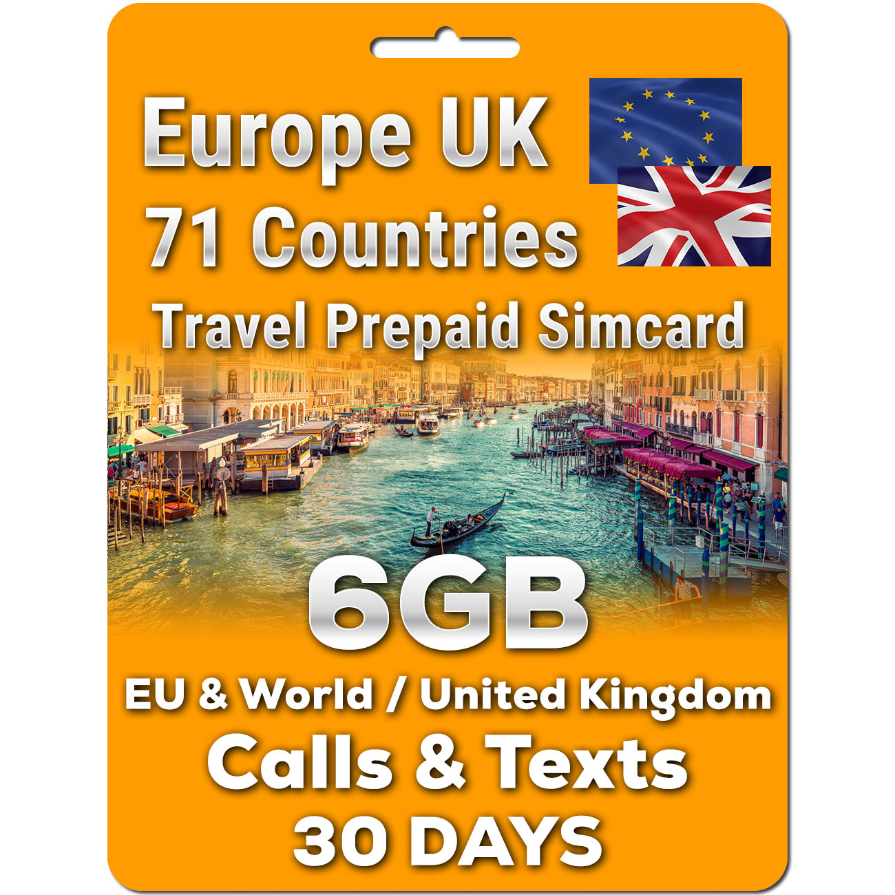 Europe UK Sim Card Data Calls Text | 6/12/18/30GB | Unlimited Calls & Text | 30 Days