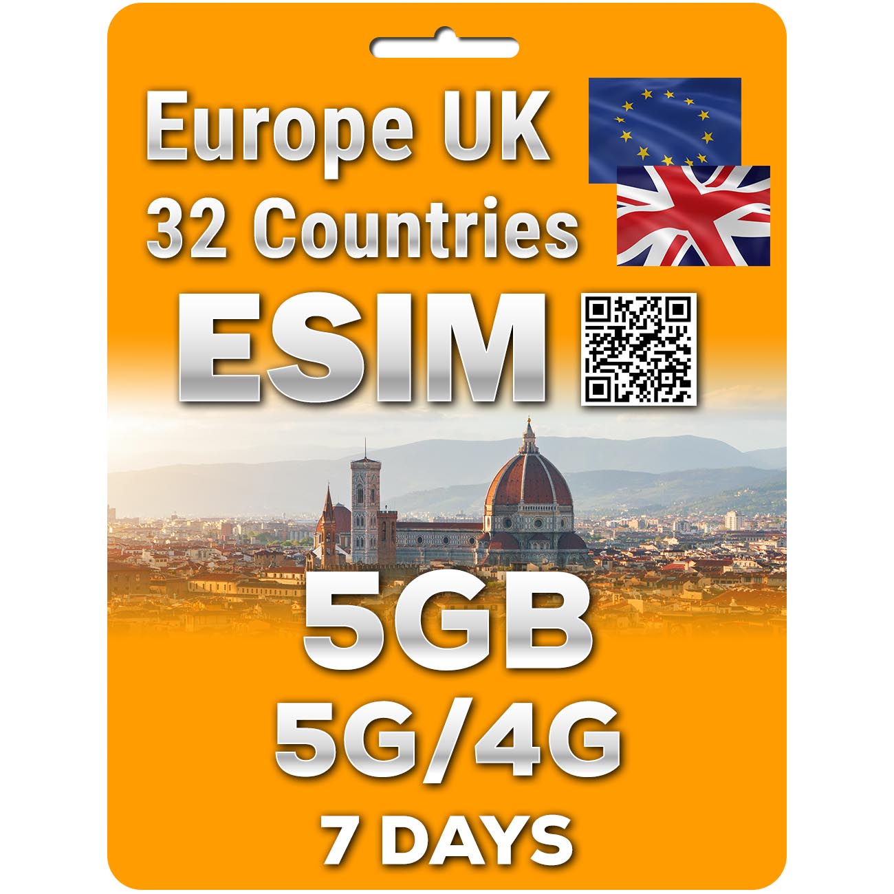 Europe UK Travel 5G eSim | Up to 50GB | QR code activation