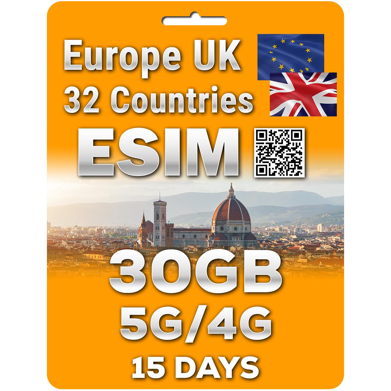Europe UK Travel 5G eSim | Up to 50GB | QR code activation