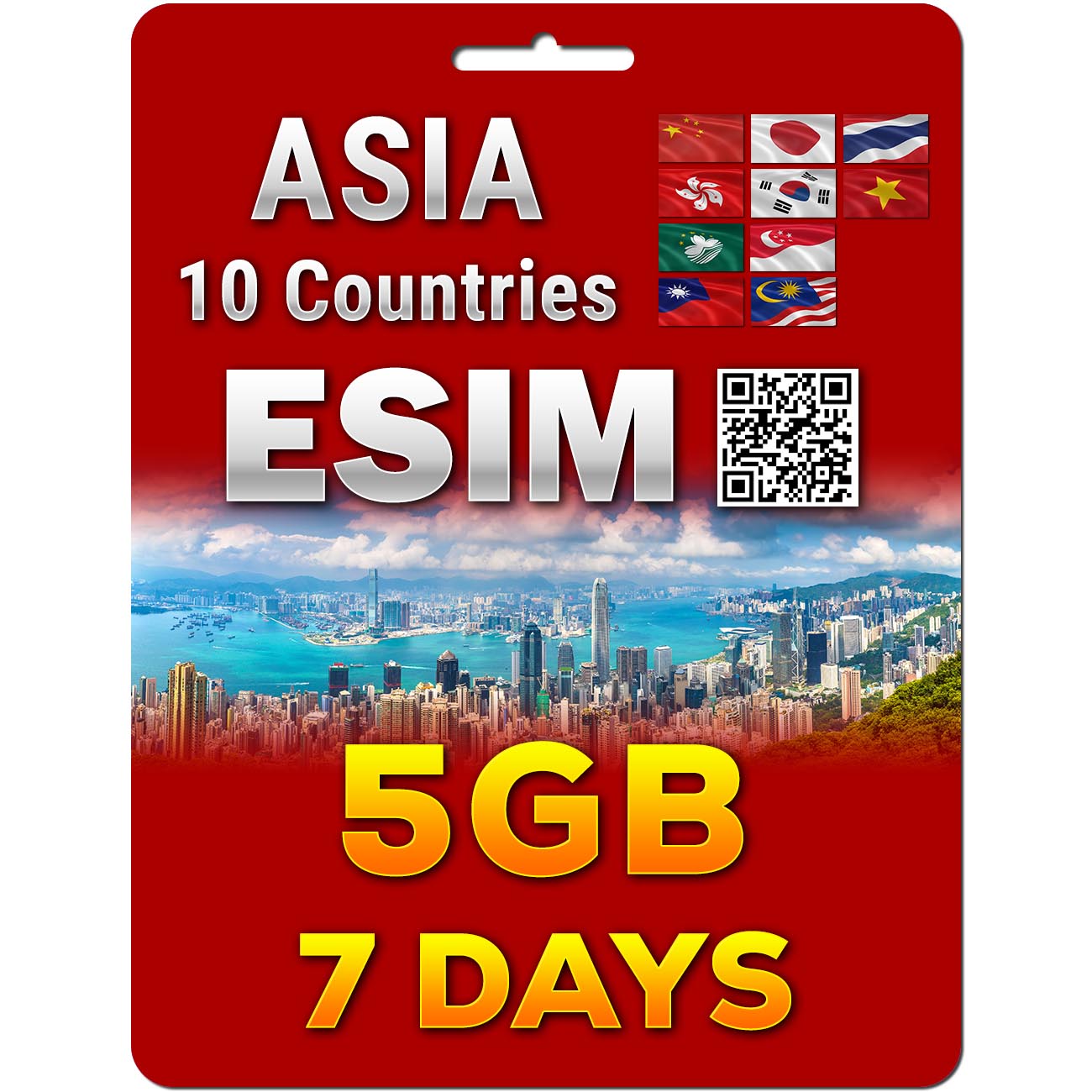 Asia eSim | 10 Countries | 5G/4G 5-50GB | 7-30 Days