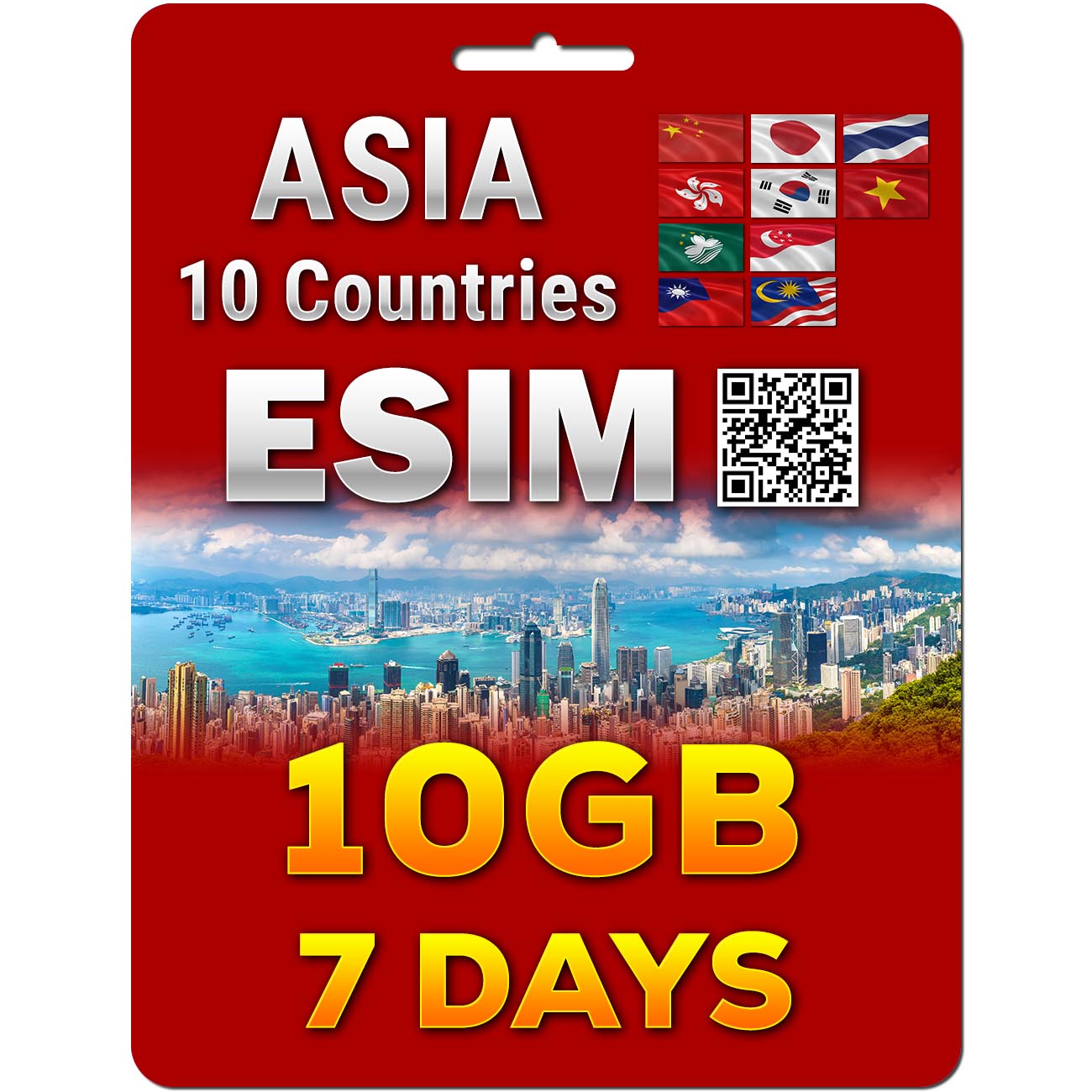 Asia eSim | 10 Countries | 5G/4G 5-50GB | 7-30 Days