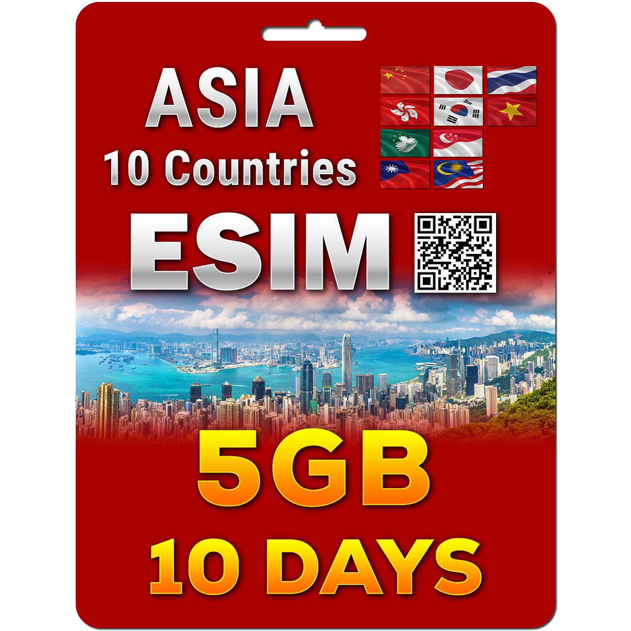Asia eSim | 10 Countries | 5G/4G 5-50GB | 7-30 Days