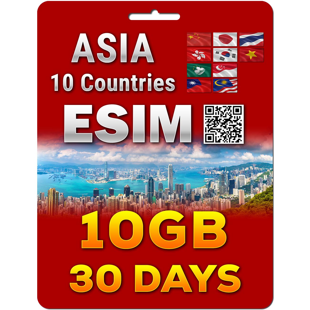 Asia eSim | 10 Countries | 5G/4G 5-50GB | 7-30 Days