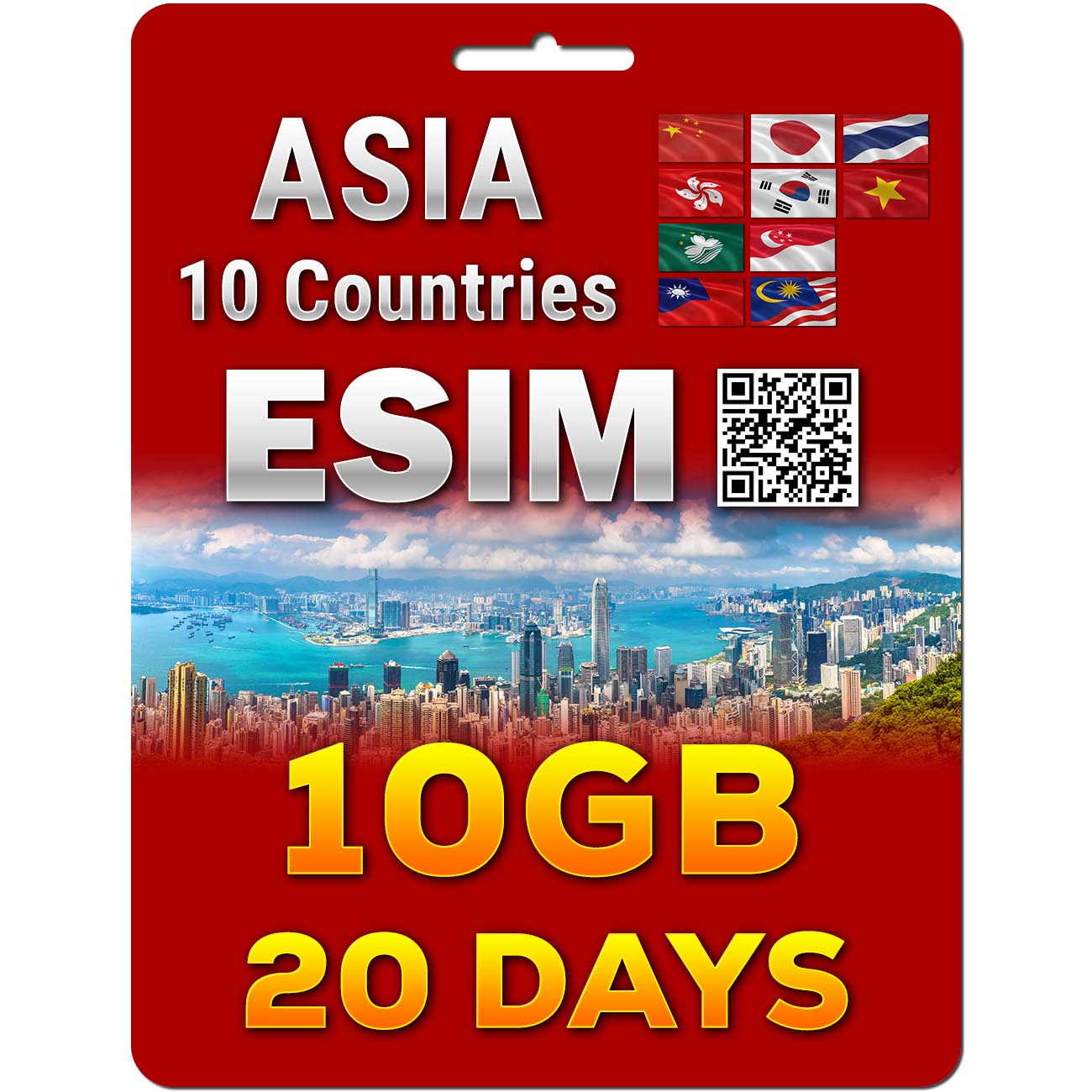 Asia eSim | 10 Countries | 5G/4G 5-50GB | 7-30 Days