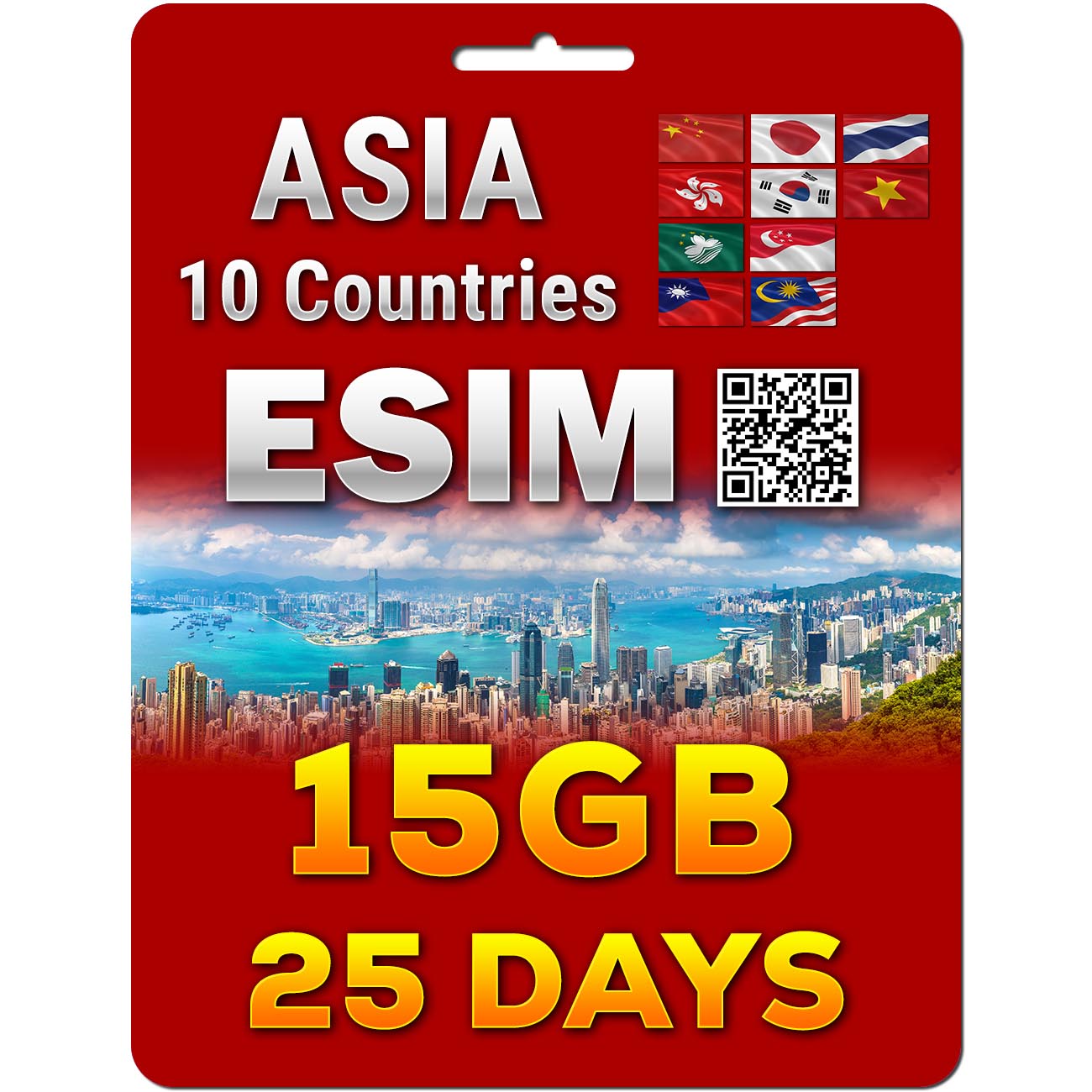 Asia eSim | 10 Countries | 5G/4G 5-50GB | 7-30 Days
