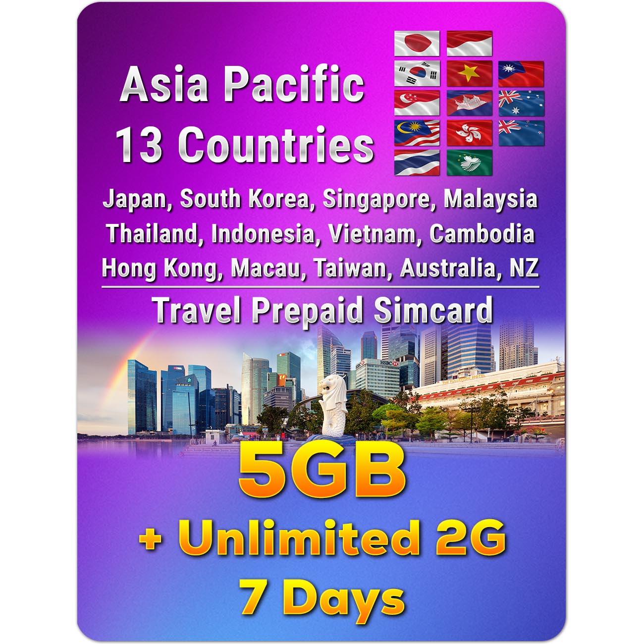 Asia Pacific 13 Countries Simcard | 3 - 50GB | 3 - 30 Days