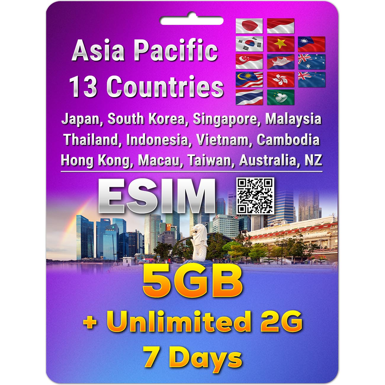 Asia Pacific 13 Countries 5G/4G eSIM | 3 - 50GB | 3 - 30 Days
