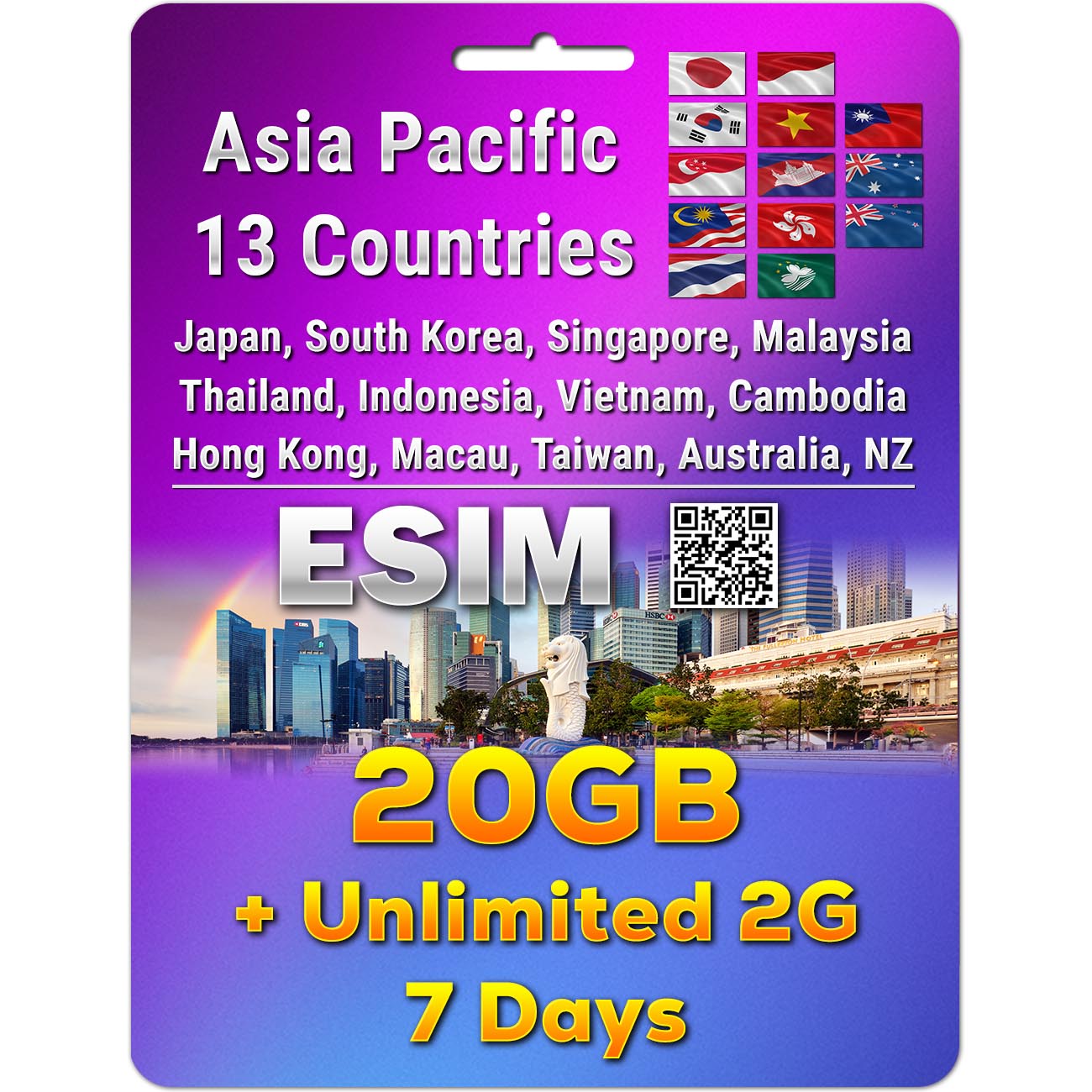 Asia Pacific 13 Countries 5G/4G eSIM | 3 - 50GB | 3 - 30 Days