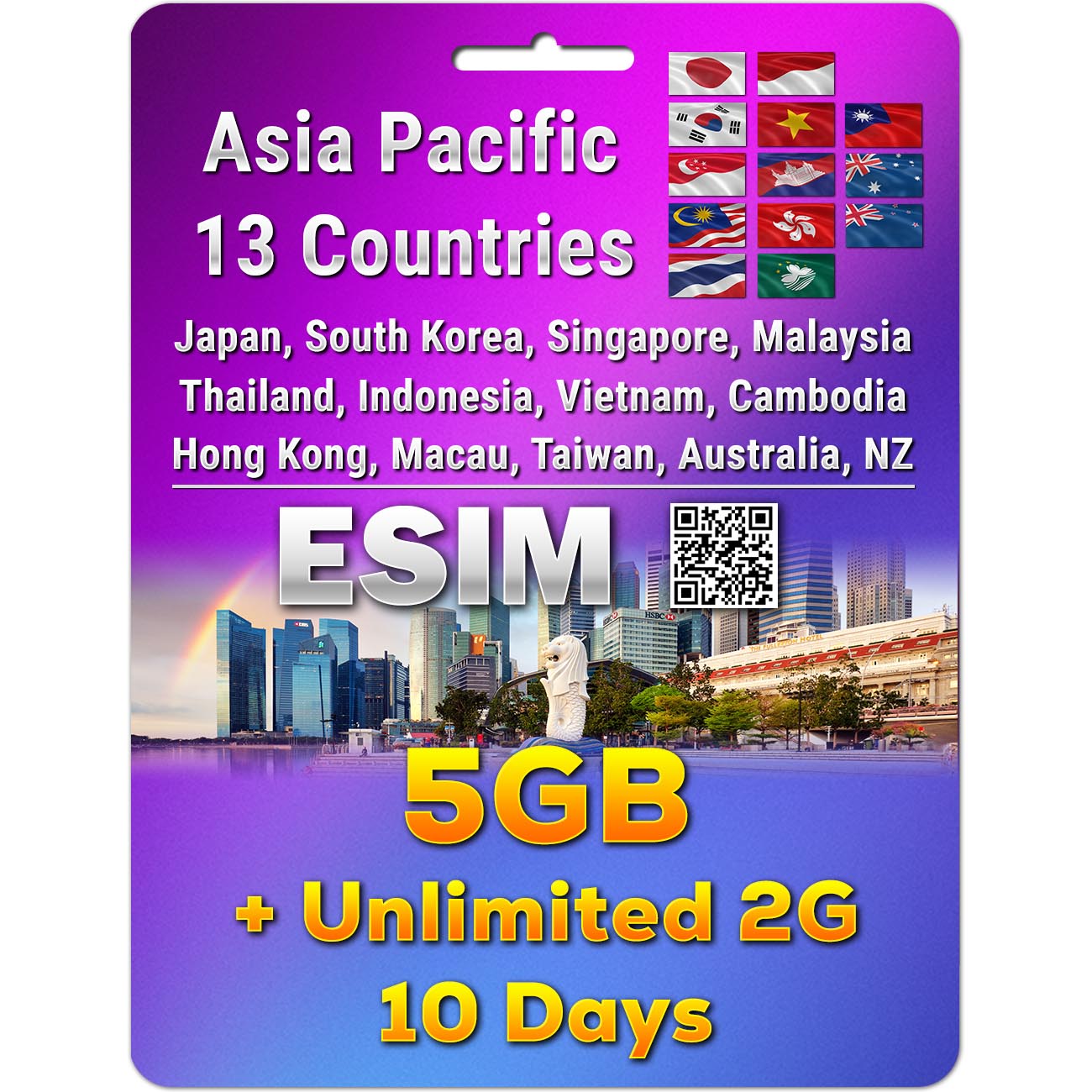 Asia Pacific 13 Countries 5G/4G eSIM | 3 - 50GB | 3 - 30 Days