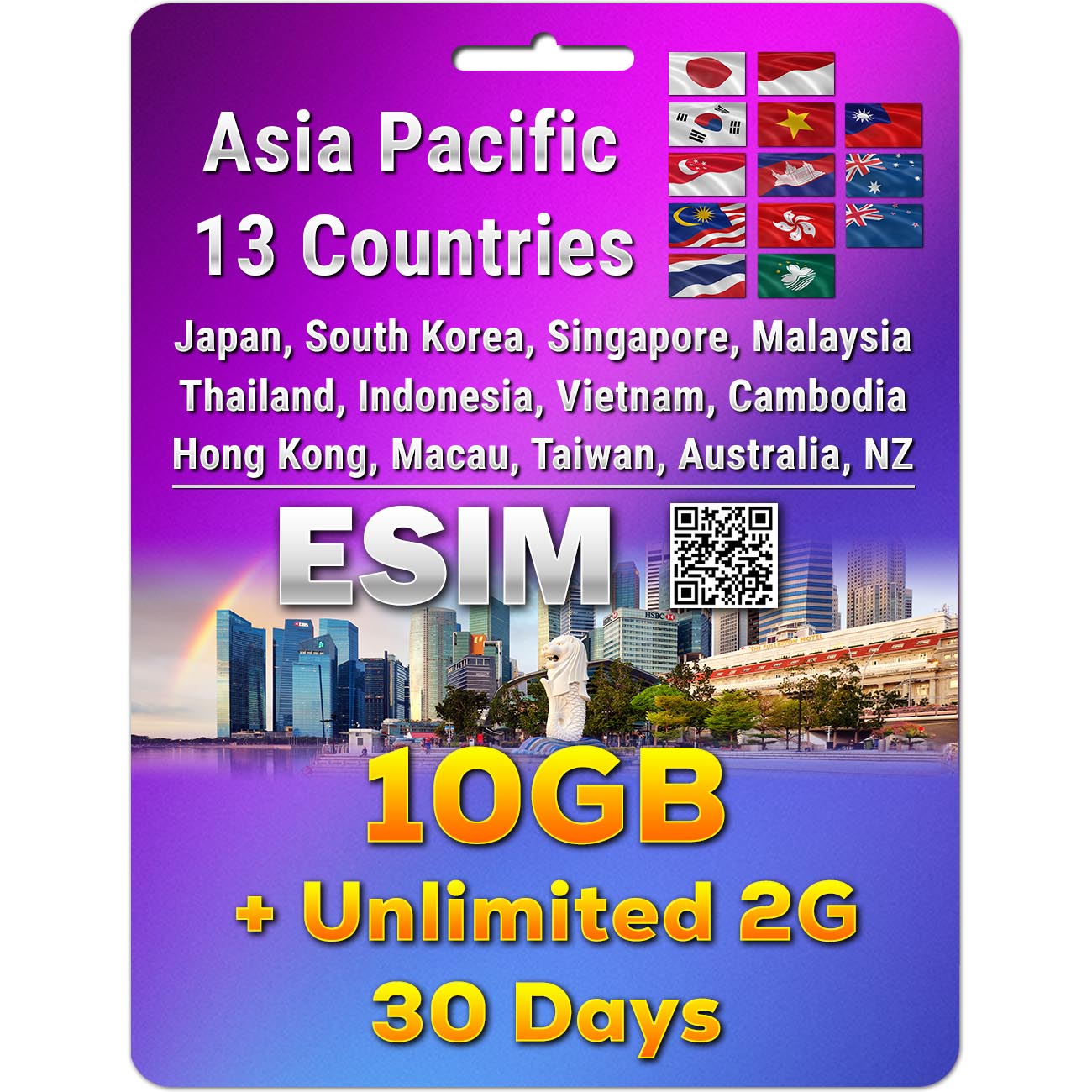 Asia Pacific 13 Countries 5G/4G eSIM | 3 - 50GB | 3 - 30 Days
