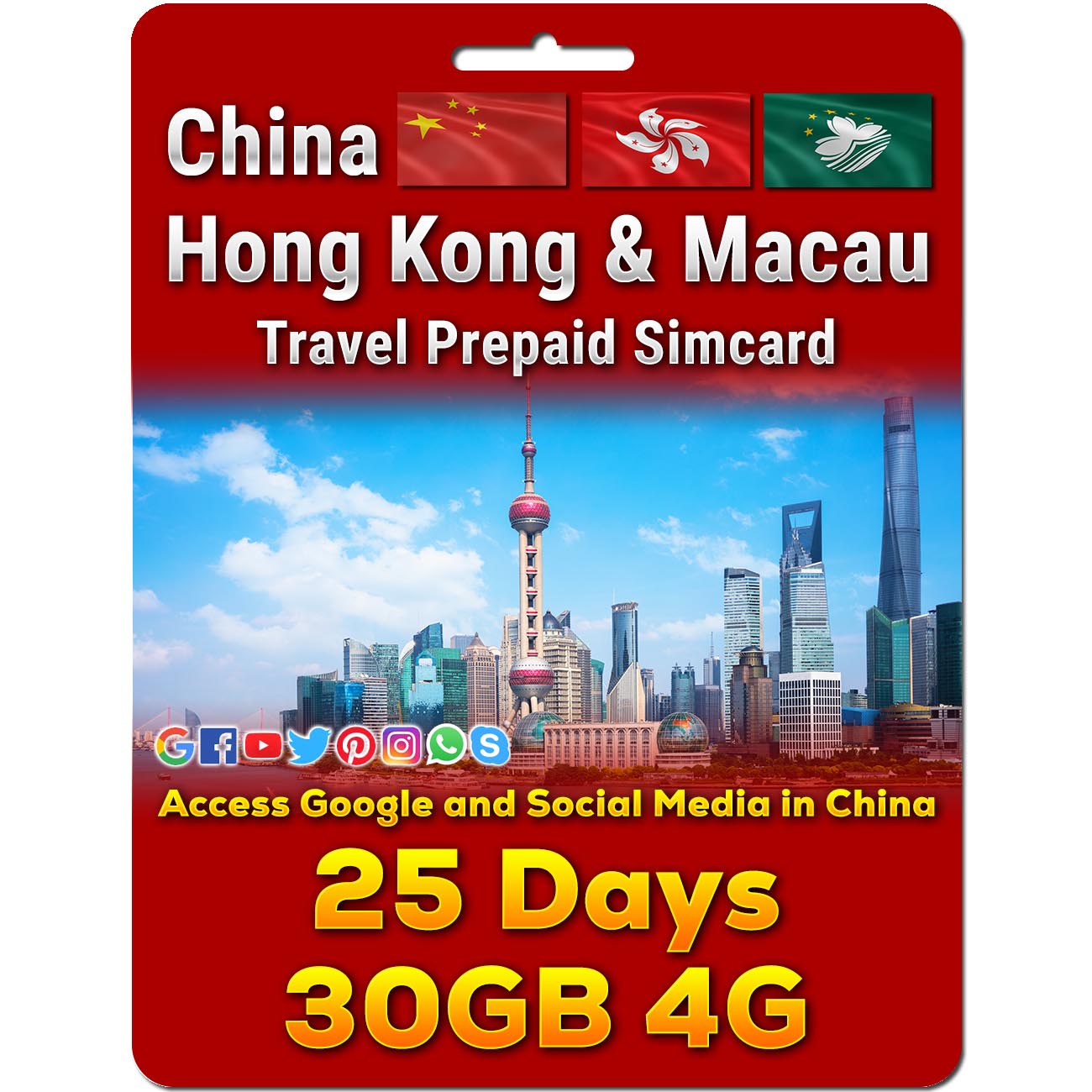 China, Hong Kong and Macau Sim Card | 5-50GB | 7-30 Days