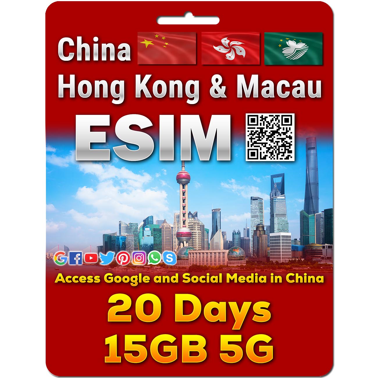 China, Hong Kong and Macau eSim | 5-50GB | 7-30 Days