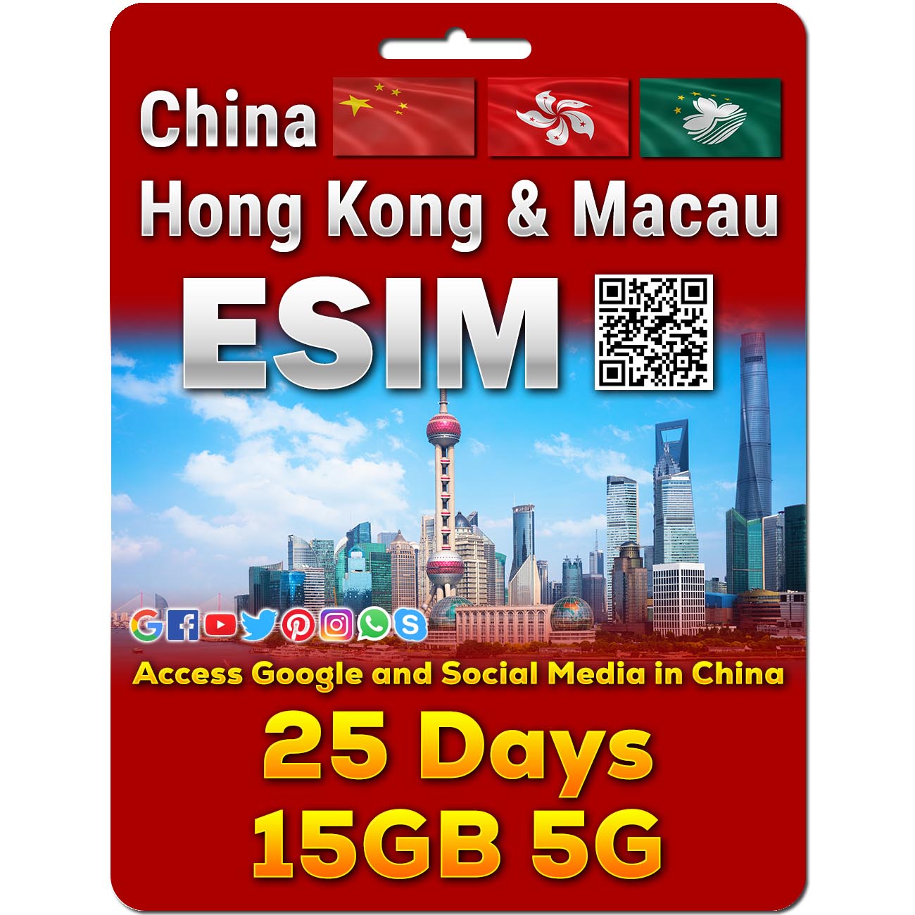 China, Hong Kong and Macau eSim | 5-50GB | 7-30 Days
