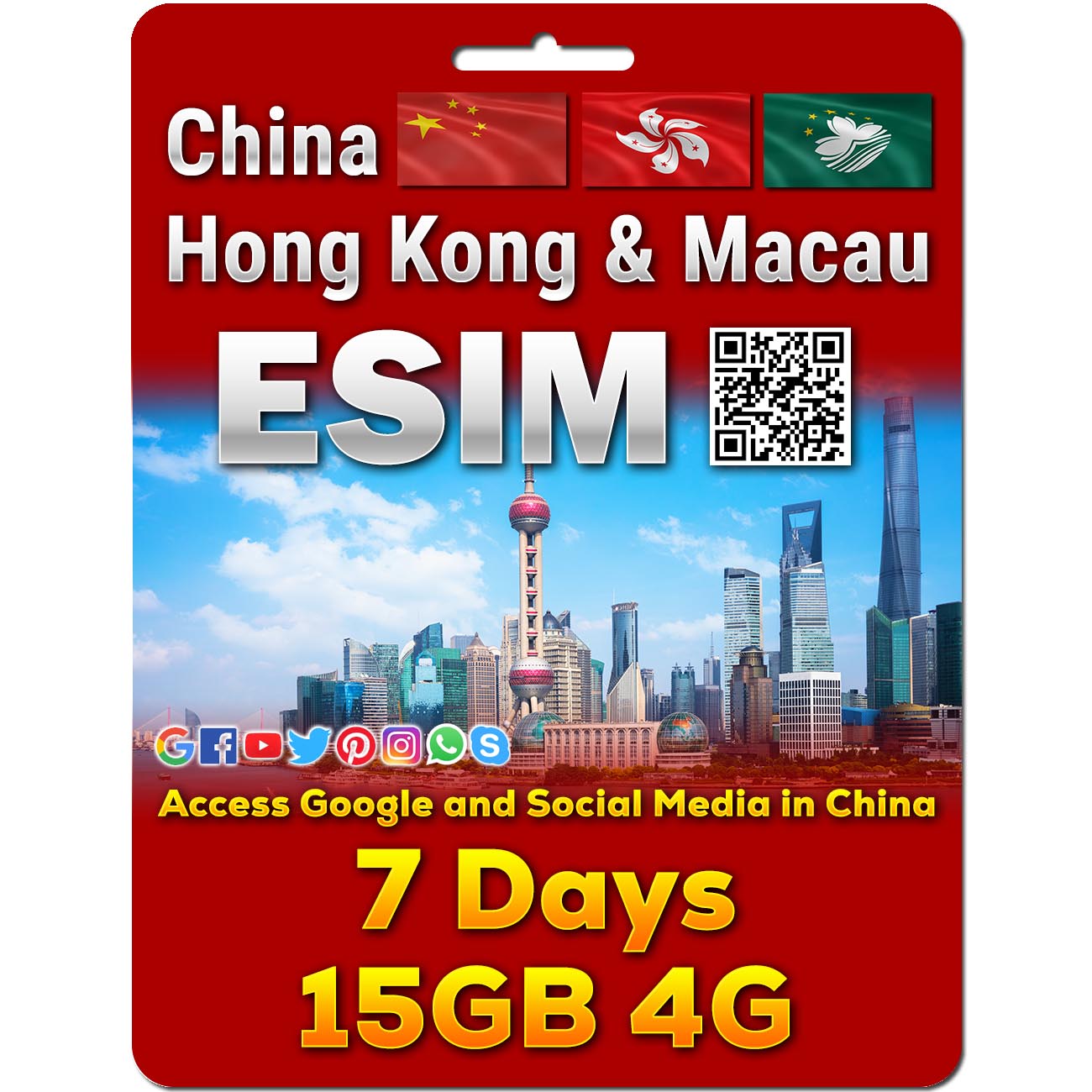 China, Hong Kong and Macau eSim | 5-50GB | 7-30 Days
