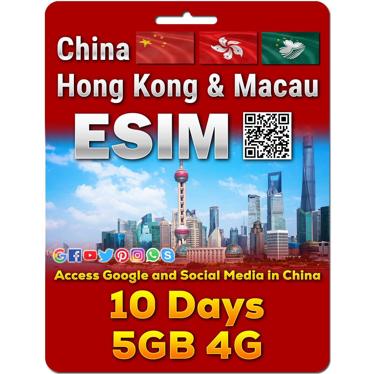 China, Hong Kong and Macau eSim | 5-50GB | 7-30 Days