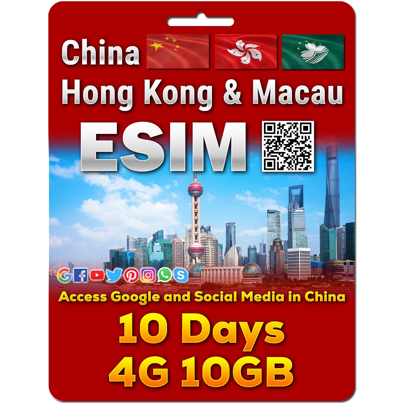 China, Hong Kong and Macau eSim | 5-50GB | 7-30 Days