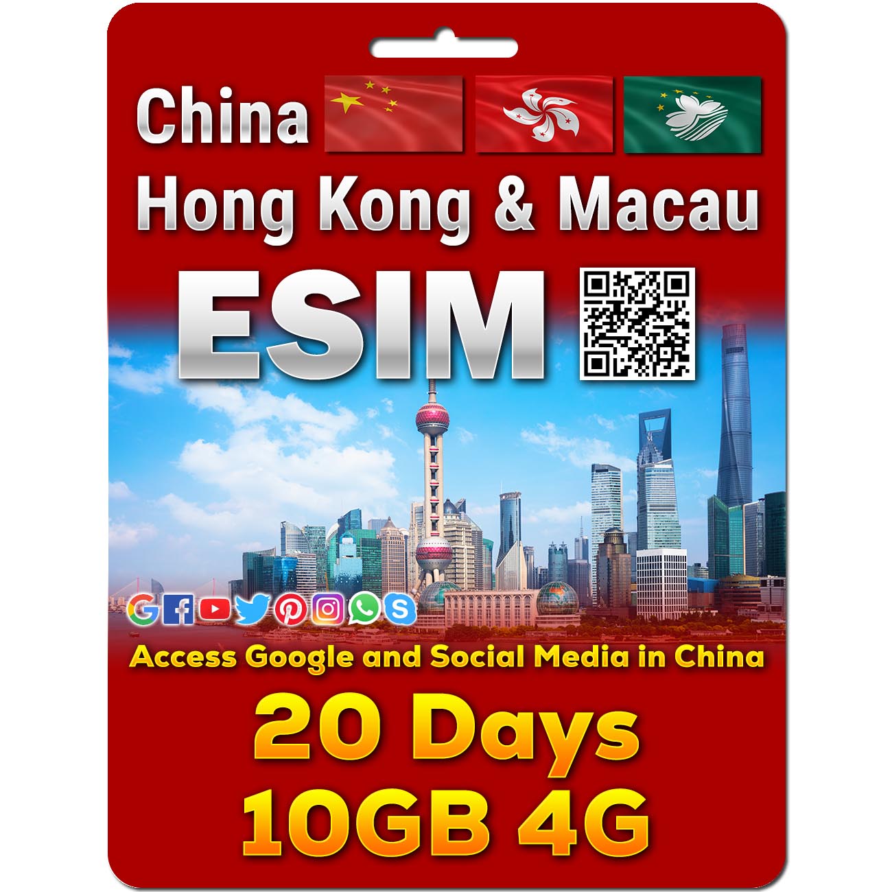 China, Hong Kong and Macau eSim | 5-50GB | 7-30 Days