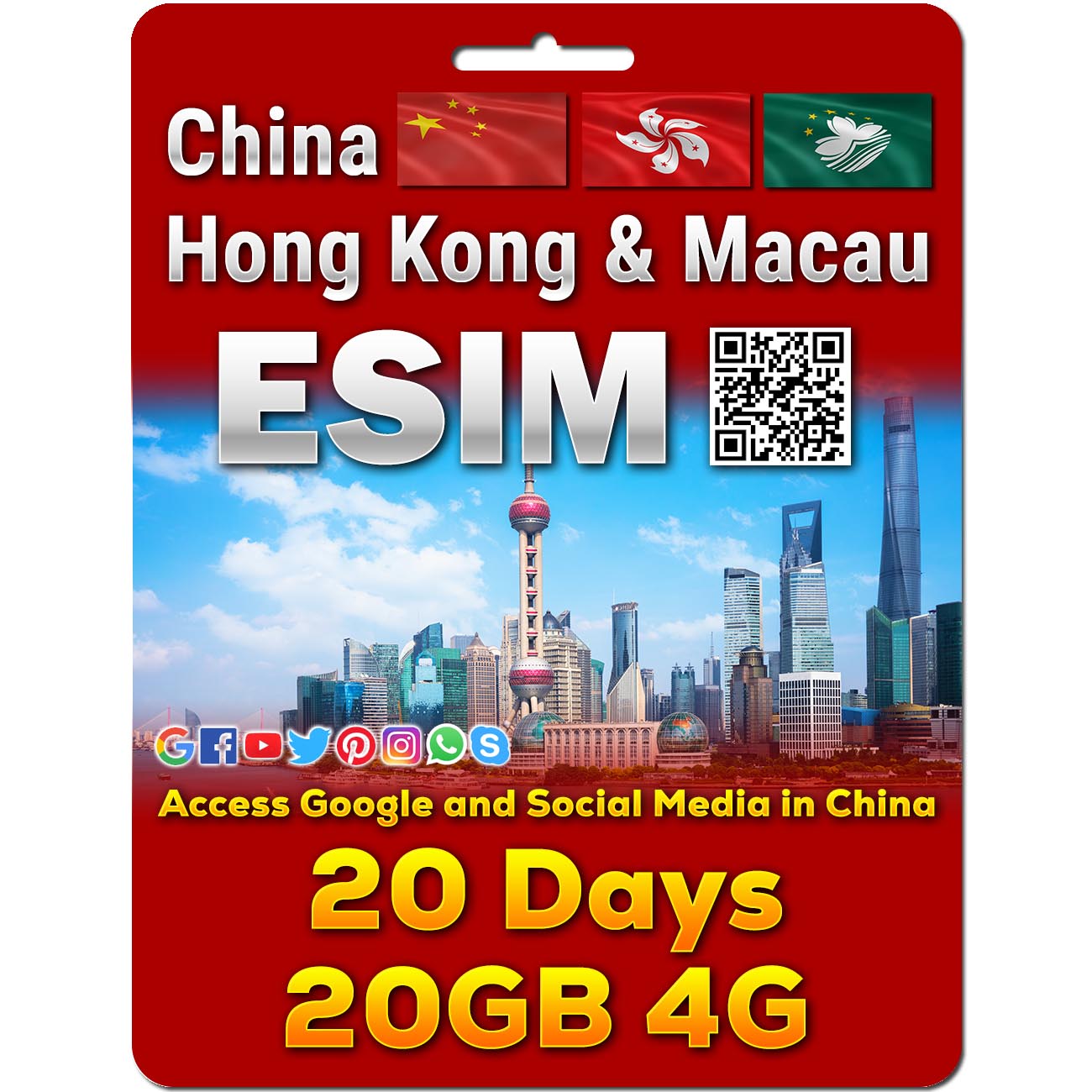 China, Hong Kong and Macau eSim | 5-50GB | 7-30 Days