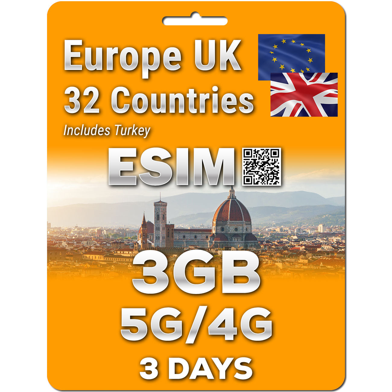 Europe UK Travel 5G eSim 32 Countries | Up to 50GB | QR code activation