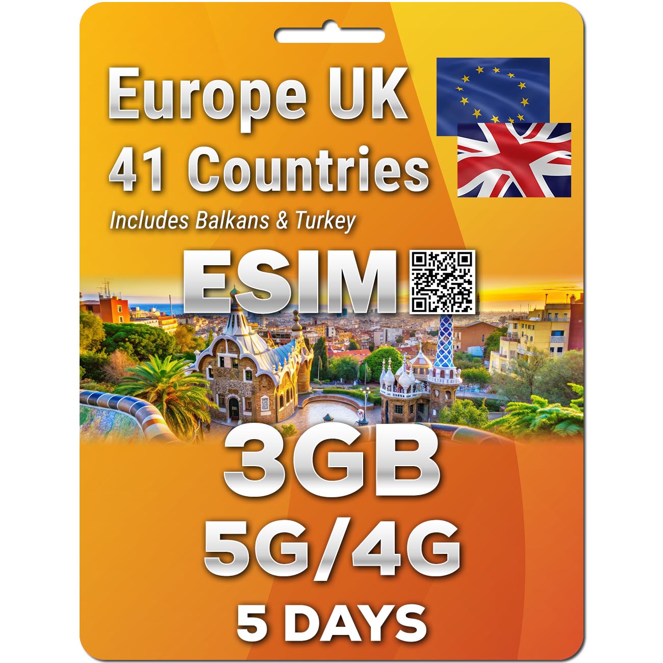 Europe UK Travel 5G eSim 41 Countries | Up to 50GB | QR code activation