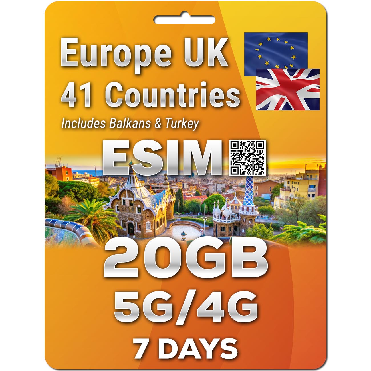 Europe UK Travel 5G eSim 41 Countries | Up to 50GB | QR code activation