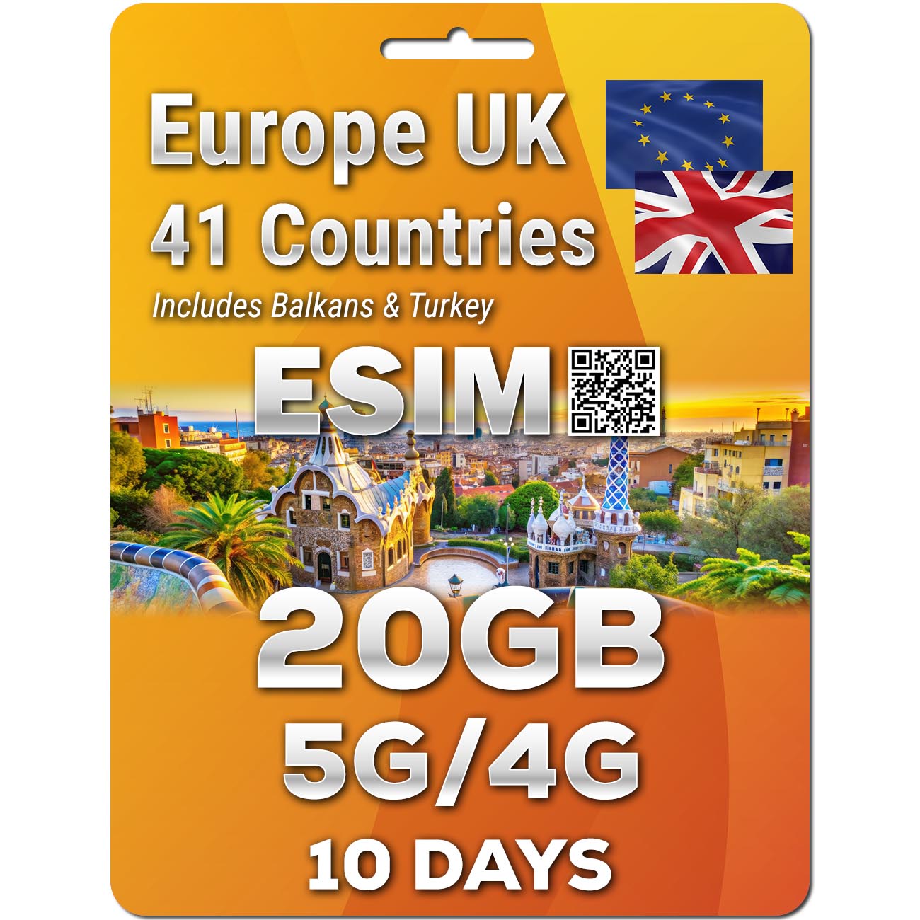 Europe UK Travel 5G eSim 41 Countries | Up to 50GB | QR code activation