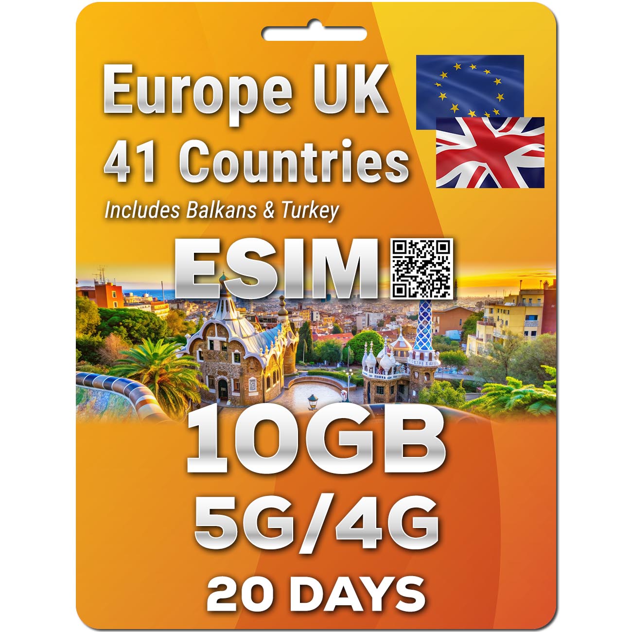 Europe UK Travel 5G eSim 41 Countries | Up to 50GB | QR code activation