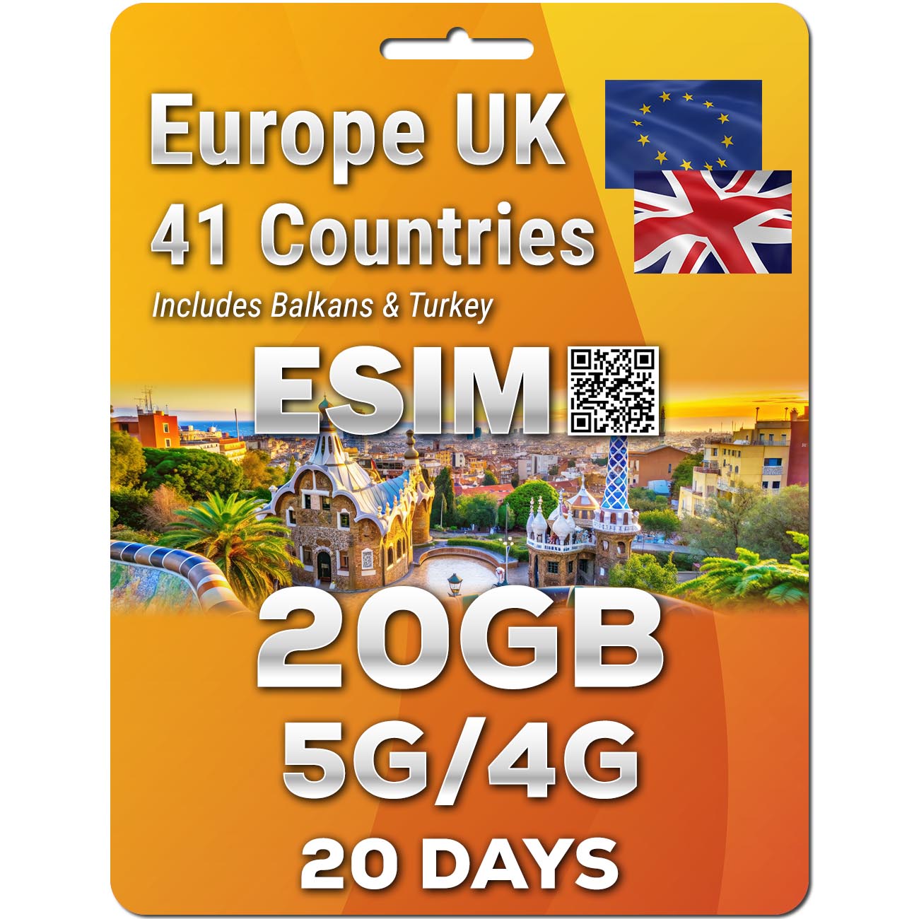 Europe UK Travel 5G eSim 41 Countries | Up to 50GB | QR code activation