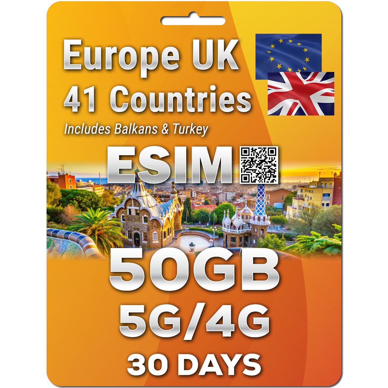 Europe UK Travel 5G eSim 41 Countries | Up to 50GB | QR code activation