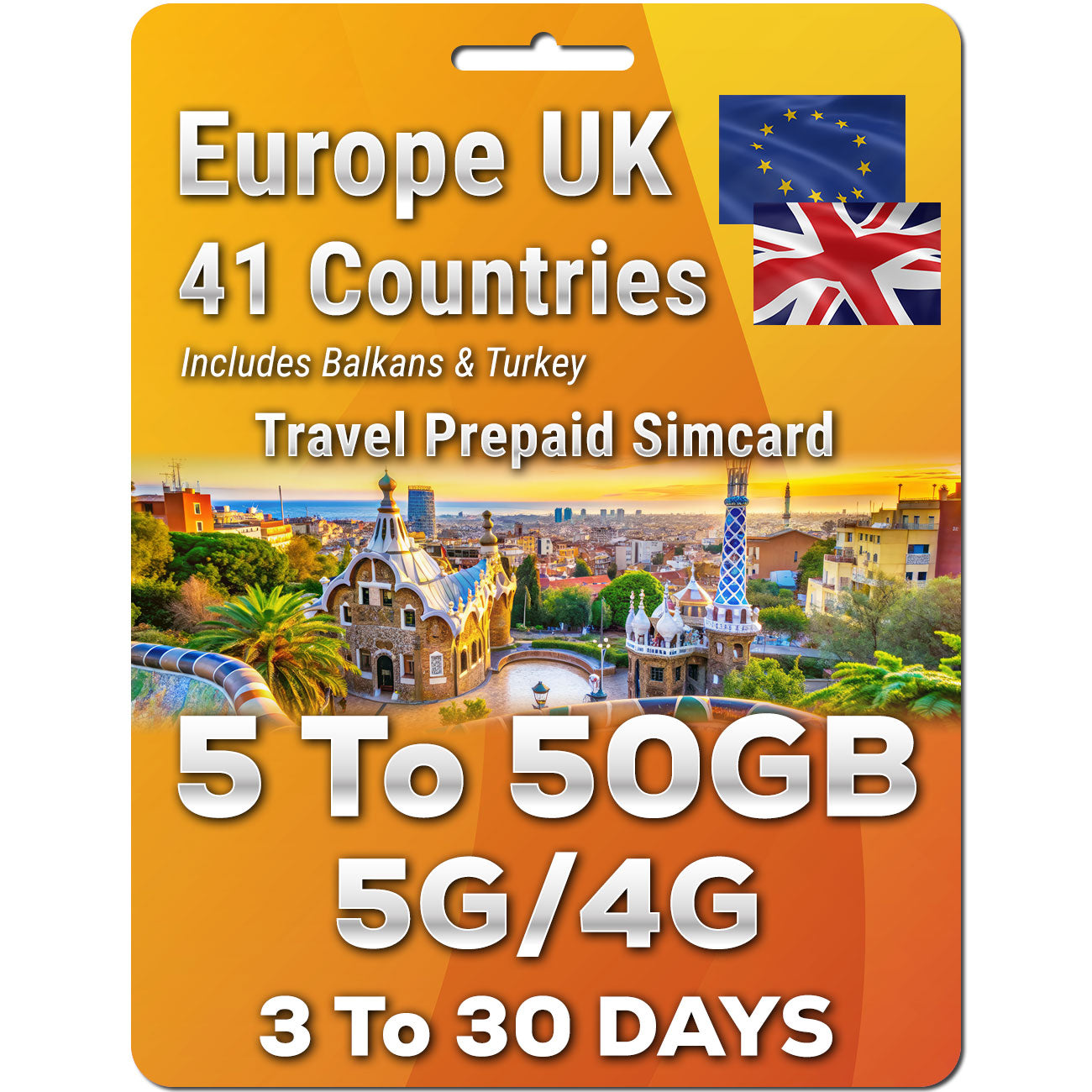 Europe UK Travel 5G Simcard 41 Countries | Up to 50GB