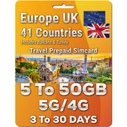 Europe UK Travel 5G Simcard 41 Countries | Up to 50GB