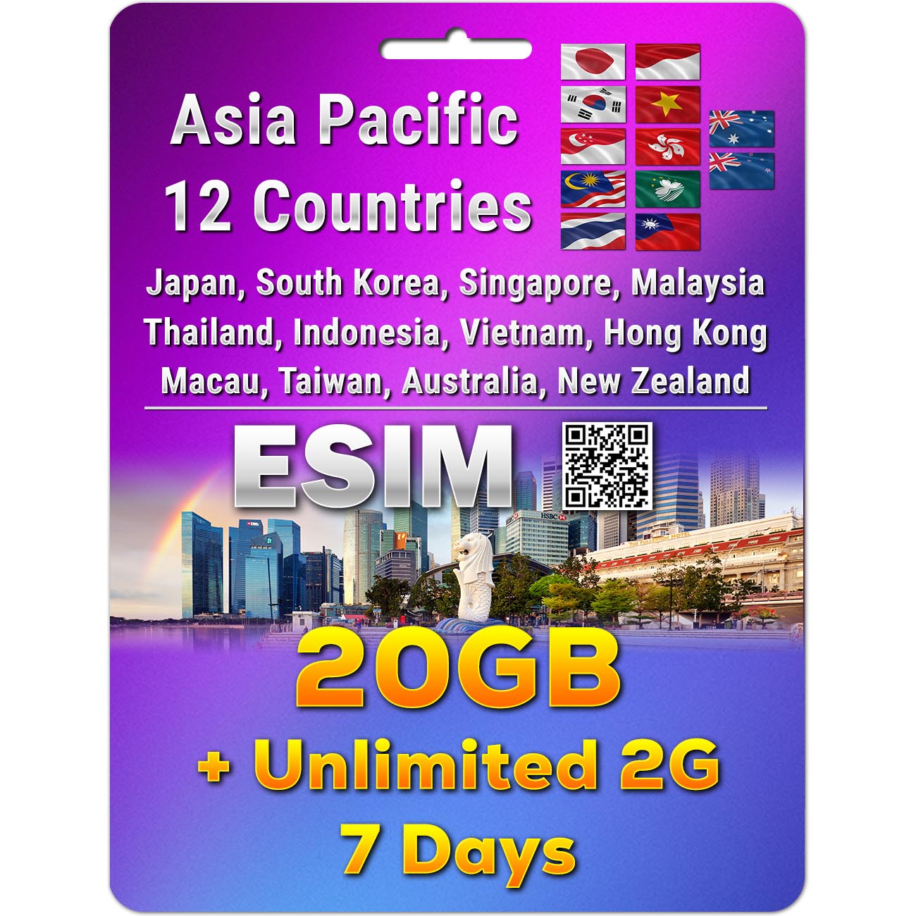 Asia Pacific 12 Countries 5G/4G eSIM | 3 - 50GB | 3 - 30 Days