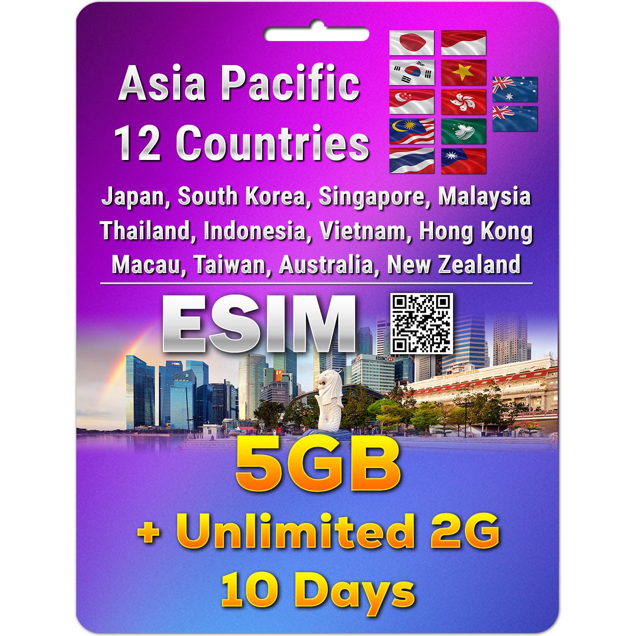 Asia Pacific 12 Countries 5G/4G eSIM | 3 - 50GB | 3 - 30 Days