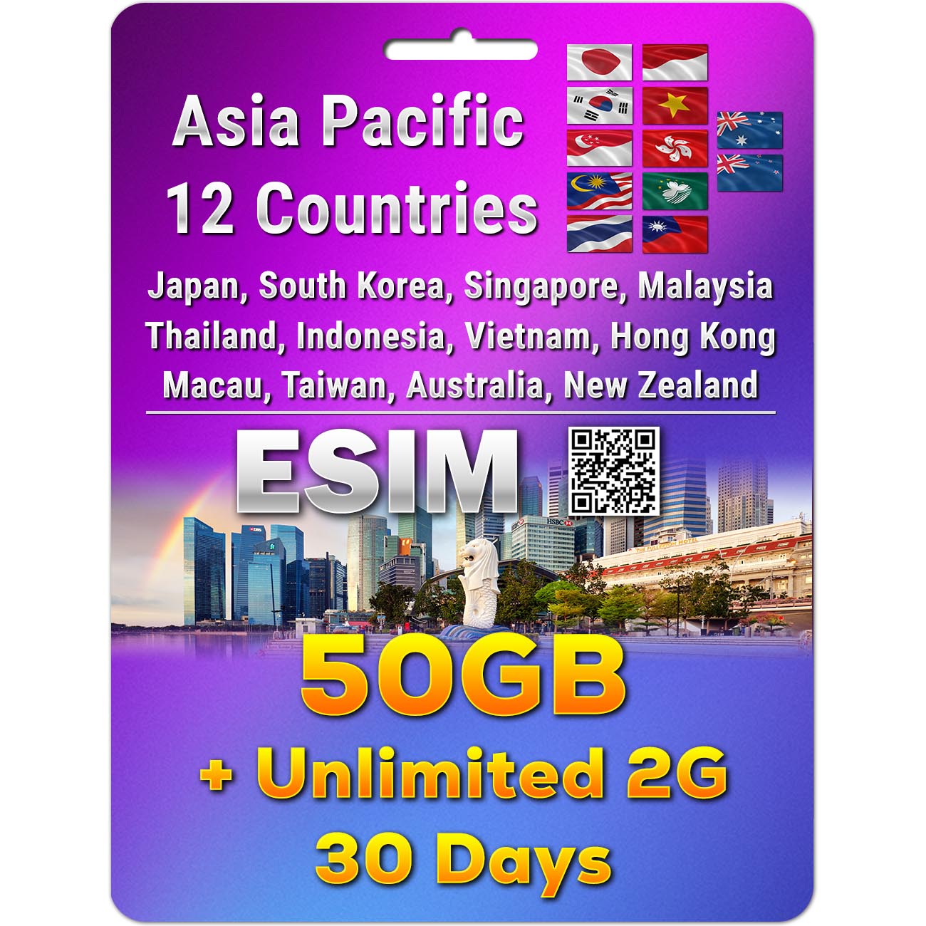 Asia Pacific 12 Countries 5G/4G eSIM | 3 - 50GB | 3 - 30 Days